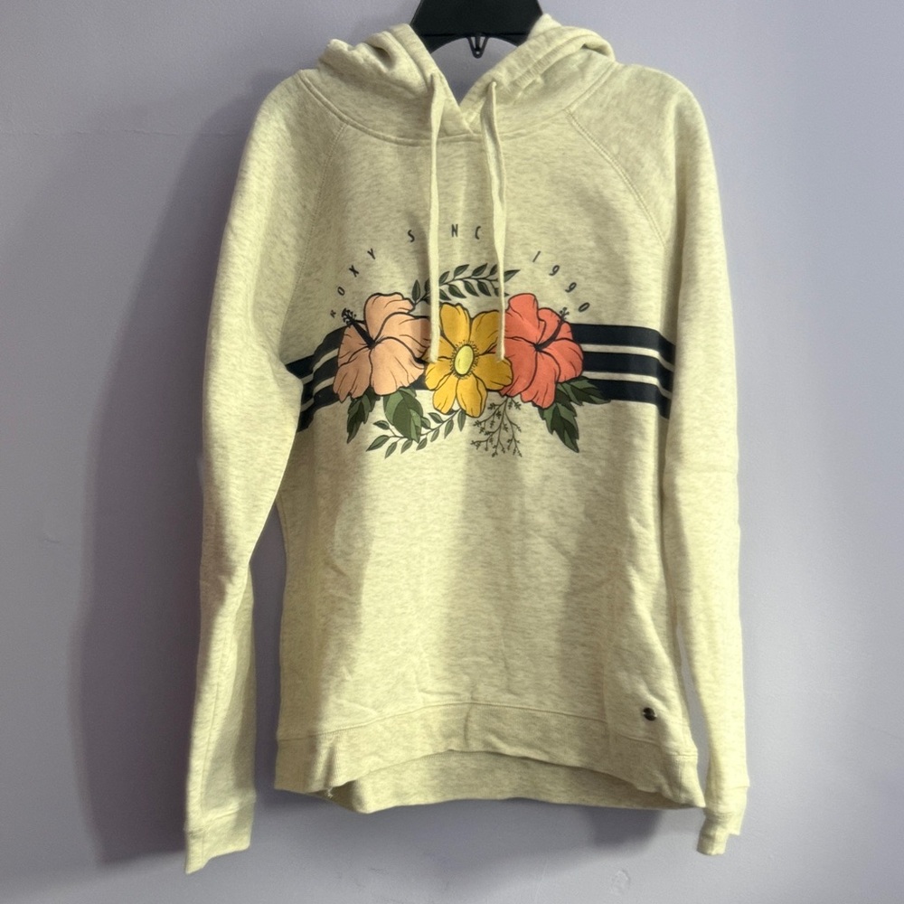 Roxy Cream Hoodie with Floral Stripe Print